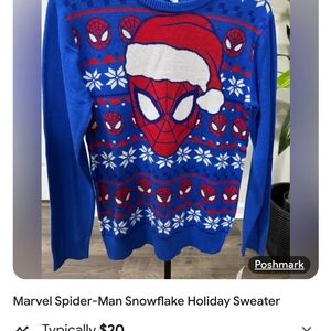 Marvel Blue and Red Crewneck Spider-Man Sweater Marvel Boys Holiday Sweater Xl